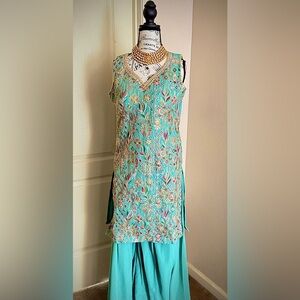 Mint green Georgette Embroidery Kurta Sharara Set fr Indian Punjabi Desi Party